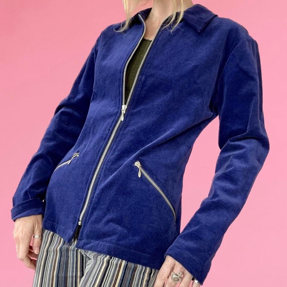 90s Esprit Women's Bright Blue Stretch Corduroy Utility Jacket Y2K